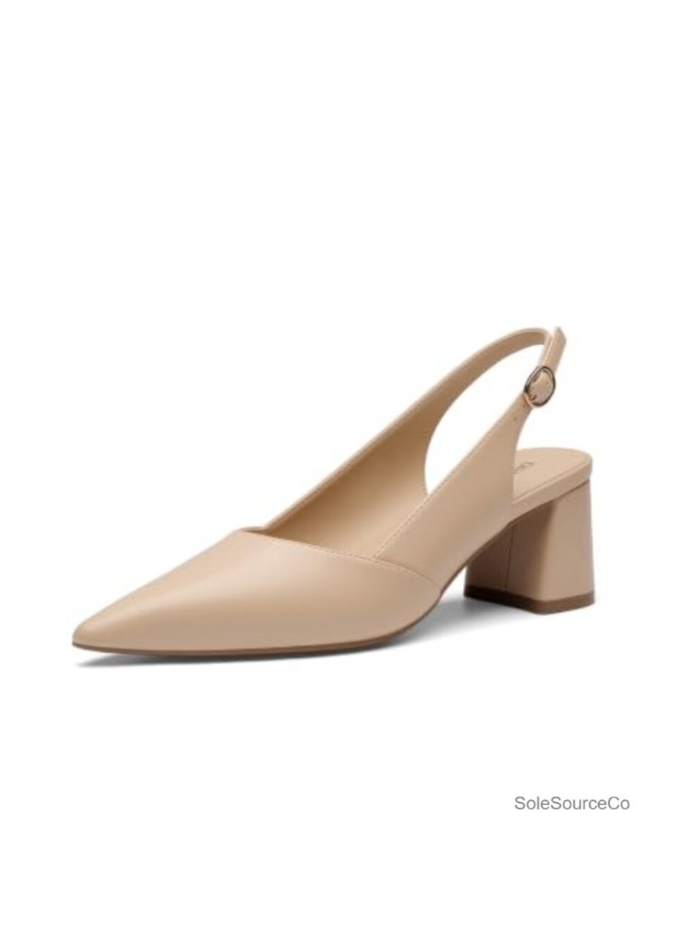 Women's Slingback Chunky Heels Pointed Toe Faux Leather Block Heel Pumps